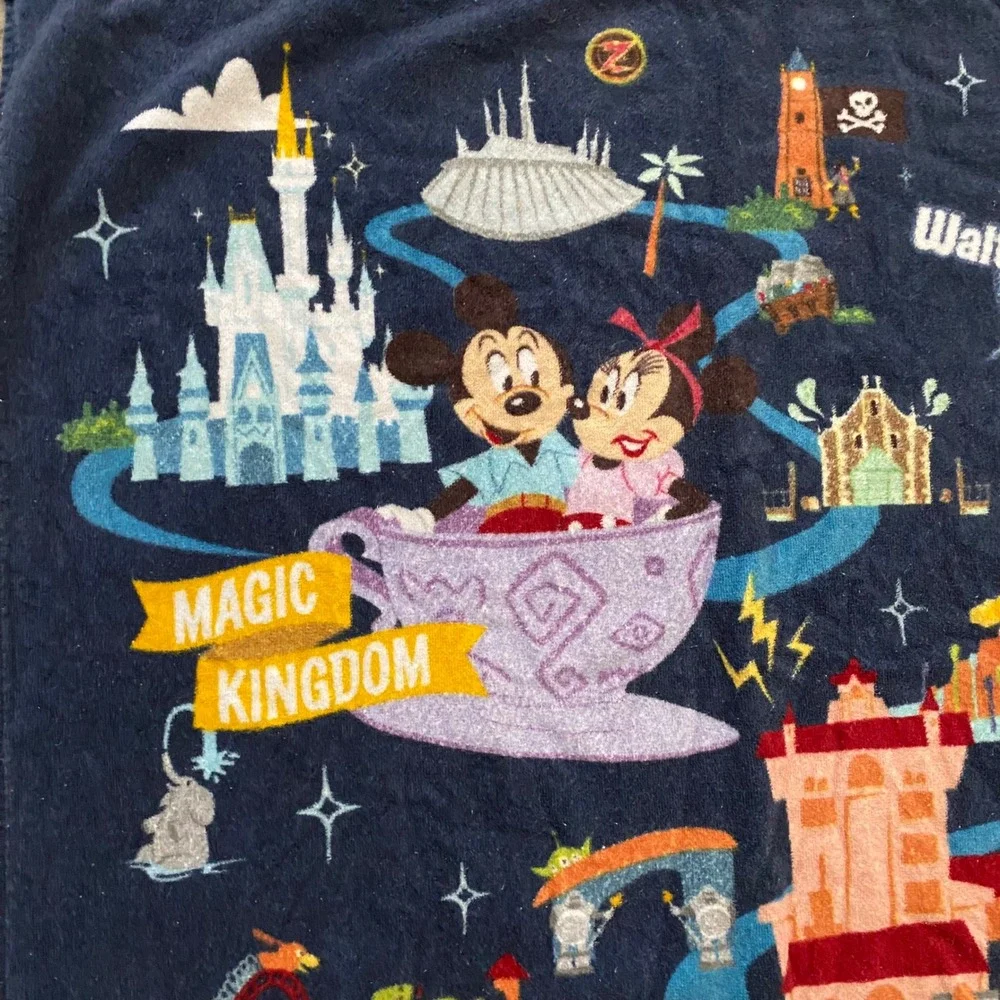 Disney Parks Walt Disney World Theme Park Map Navy Blue Cotton Beach Towel 56x30